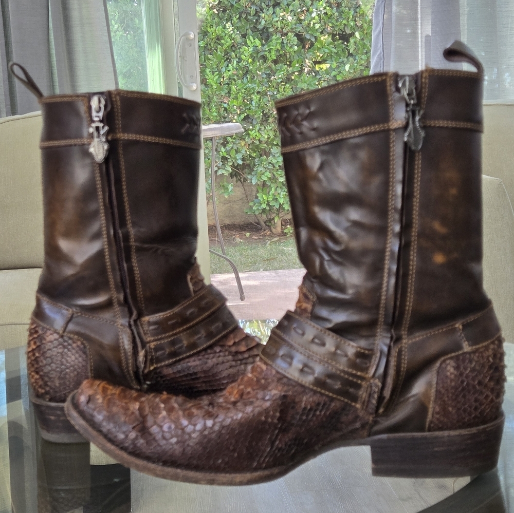 Cuadra Brown Exotic Python Leather Side Zip Ankle… - image 5